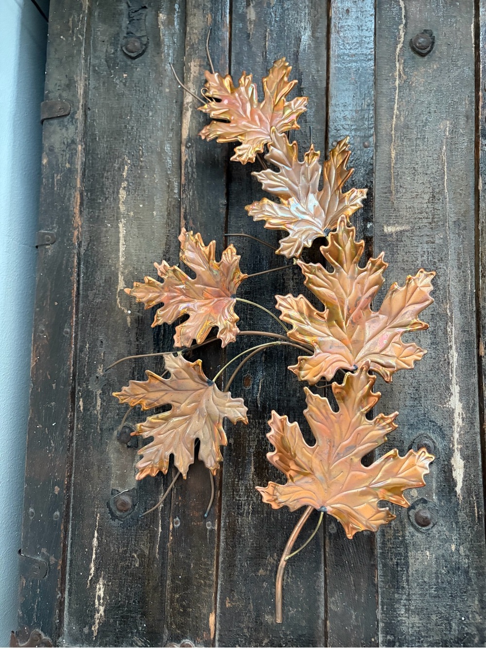 Vintage MCM Copper Brass Tone Metal Maple Leaf Spray Wall Decor